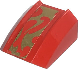 LEGO Red Slope 1 x 2 x 2 Curved with Fire Mech Gold Flames Sticker (30602)