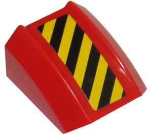 LEGO Red Slope 1 x 2 x 2 Curved with Yellow and Black Danger Stripes (Left) Sticker (30602)