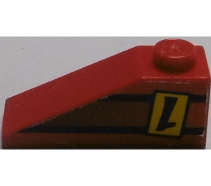 LEGO Red Slope 1 x 3 (25°) with "1" and Black/Red Stripes (Right) Sticker (4286)