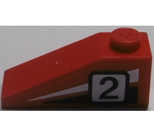 LEGO Red Slope 1 x 3 (25°) with "2" and Black/White Stripes (Left) Sticker (4286)