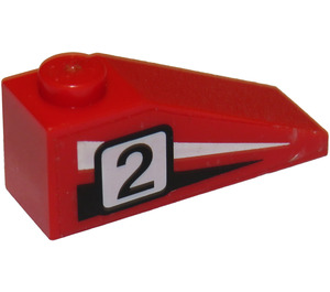 LEGO Red Slope 1 x 3 (25°) with "2" and Black/White Stripes (Right) Sticker (4286)