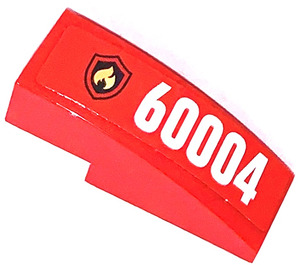 LEGO Red Slope 1 x 3 Curved with '60004' and Fire Logo Sticker (50950)