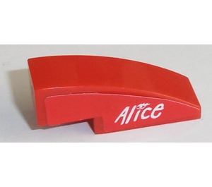 LEGO Red Slope 1 x 3 Curved with 'Alice' (right side) Sticker (50950)