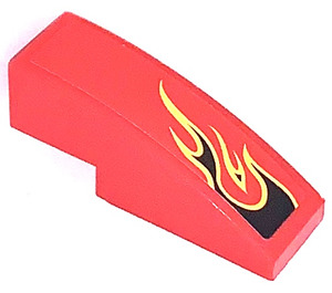 LEGO Red Slope 1 x 3 Curved with black and orange flames (left side) Sticker (50950)