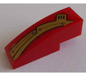 LEGO Red Slope 1 x 3 Curved with Gold Decoration Right Side Sticker (50950)