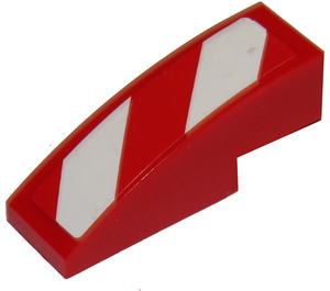 LEGO Rood Helling 1 x 3 Gebogen met Rood en Wit Diagonal Strepen Sticker (Links) (50950)