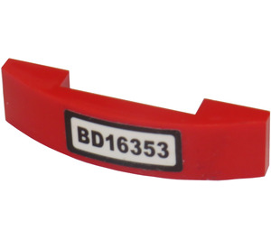 LEGO Red Slope 1 x 4 Curved Double with 'BD16353' Sticker (93273)