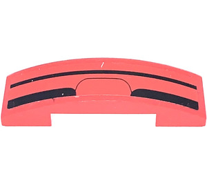 LEGO Red Slope 1 x 4 Curved Double with Black Lines Sticker (93273)