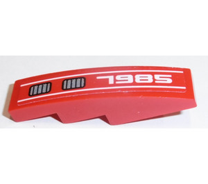 LEGO Red Slope 1 x 4 Curved with '7985', Grille (left) Sticker (11153)