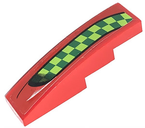 LEGO Red Slope 1 x 4 Curved with Green Checkered (left) Sticker (11153)