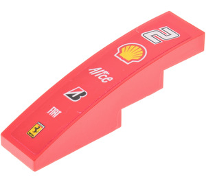 LEGO Red Slope 1 x 4 Curved with Shell, Alice, Bridgestone, Fiat and Ferrari logo Sticker (11153)