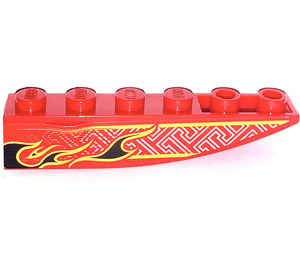 LEGO Red Slope 1 x 6 Curved Inverted with black flames and white pattern (left side) Sticker (41763)
