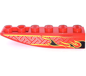 LEGO Red Slope 1 x 6 Curved Inverted with black flames and white pattern (right side) Sticker (41763)