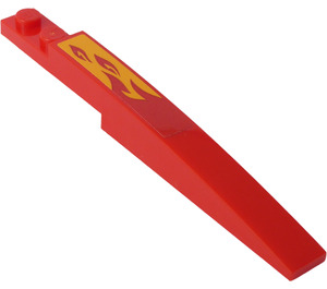 LEGO Red Slope 1 x 8 Curved with Plate 1 x 2 with Orange Flames (Right) Sticker (13731)