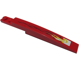 LEGO Red Slope 1 x 8 Curved with Plate 1 x 2 with White and Yellow Flame (Left) Sticker (13731)