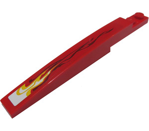 LEGO Red Slope 1 x 8 Curved with Plate 1 x 2 with White and Yellow Flame (Right) Sticker (13731)