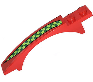 LEGO Red Slope 1 x 8 x 1.6 Curved with Arch with Green and Lime Checkered (Left) Sticker (50967)