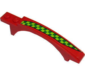 LEGO Red Slope 1 x 8 x 1.6 Curved with Arch with Green and Lime Checkered (Right) Sticker (50967)
