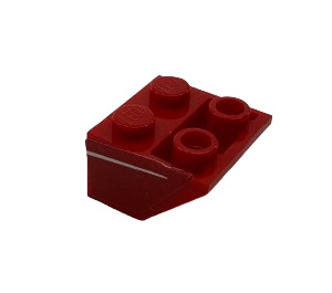 LEGO Rood Helling 2 x 2 (45°) Omgekeerd met Wit Stripe (Model Links) Sticker met platte afstandsring eronder (3660)
