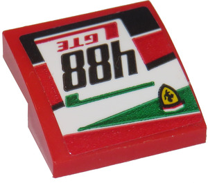 LEGO Röd Backe 2 x 2 Böjd med '488 GTE' (Vänster) Klistermärke (15068)