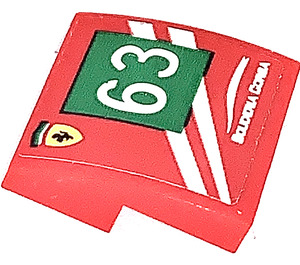 LEGO Rood Helling 2 x 2 Gebogen met 63 SCUDERIA CORSA Links Sticker (15068)