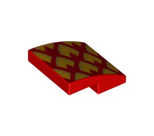LEGO Red Slope 2 x 2 Curved with Dragon Gold scales Right (15068 / 50493)