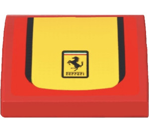 LEGO Rood Helling 2 x 2 Gebogen met Ferrari logo en Zwart en Geel Strepen Sticker (15068)