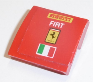 LEGO Rood Helling 2 x 2 Gebogen met 'PIRELLI', 'FIAT, 'Ferrari' logo, Italian Vlag Sticker (15068)