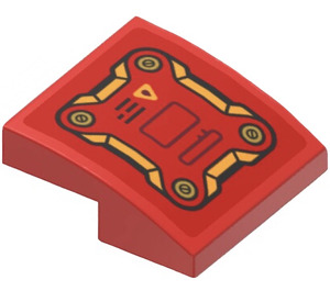 LEGO rouge Pente 2 x 2 Incurvé avec rouge et Gold Panneau Autocollant (15068)