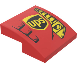 LEGO rouge Pente 2 x 2 Incurvé avec rouge Vent, UPS logo et Jaune Eye Autocollant (15068)