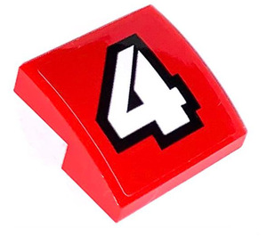 LEGO rouge Pente 2 x 2 Incurvé avec blanc 4 sur rouge Autocollant (15068)
