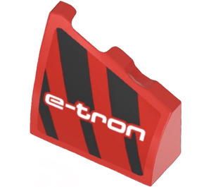 LEGO Red Slope 2 x 2 x 0.6 Curved Angled Right with ‘e-tron’ and Black Stripes Sticker (5093)