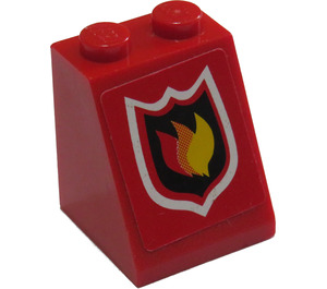 LEGO Rot Schrägstein 2 x 2 x 2 (65°) mit Feuer Logo Aufkleber mit Unterrohr (3678)