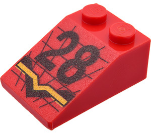 LEGO rot Steigung 2 x 3 (25°) mit "28" mit rauer Oberfläche (3298)