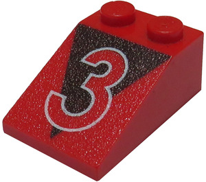 LEGO Red Slope 2 x 3 (25°) with "3" and Black Triangle with Rough Surface (3298)