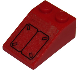LEGO Red Slope 2 x 3 (25°) with Black Access Panels Sticker with Rough Surface (3298)