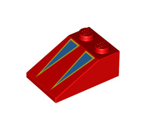 LEGO Red Slope 2 x 3 (25°) with Blue Triangles with Rough Surface (3298 / 82892)