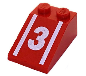 LEGO Red Slope 2 x 3 (25°) with White "3" and Stripes with Rough Surface (3298)