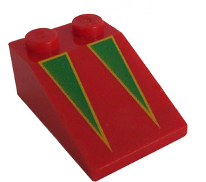 LEGO Red Slope 2 x 3 (25°) with Yellow Bordered Green Triangles with Rough Surface (3298 / 83264)