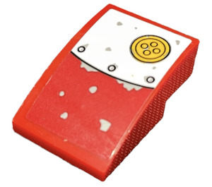 LEGO Red Slope 2 x 3 Curved with White and Red Metal Plate with Yellow Button Sticker (24309)