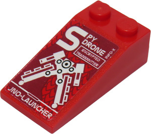 LEGO Red Slope 2 x 4 (18°) with 'SPY DRONE', 'JNO-LAUNCHER' Sticker (30363)