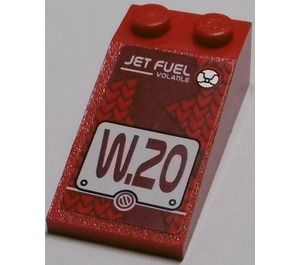 LEGO Red Slope 2 x 4 (18°) with 'W.20', 'JET FUEL VOLATILE' Sticker (30363)