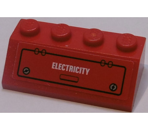 LEGO Rood Helling 2 x 4 (45°) met "ELECTRICITY", Flap Sticker met ruw oppervlak (3037)