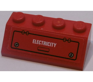 LEGO Rosso Pendenza 2 x 4 (45°) con "ELECTRICITY", Flap Adesivo con superficie ruvida (3037)