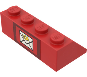LEGO Red Slope 2 x 4 (45°) with Envelope Logo Sticker with Rough Surface (3037)