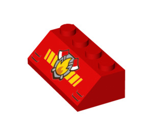 LEGO Rosso Pendenza 2 x 4 (45°) con Fuoco logo con superficie liscia (3037 / 30695)