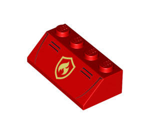 LEGO rot Steigung 2 x 4 (45°) mit Feuer Logo mit glatter Oberfläche (3037 / 43143)