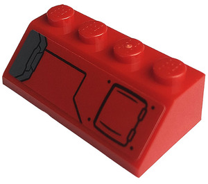 LEGO Red Slope 2 x 4 (45°) with Hatch, Vents (Left) Sticker with Rough Surface (3037)