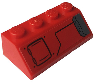 LEGO Red Slope 2 x 4 (45°) with Hatch, Vents (Right) Sticker with Rough Surface (3037)