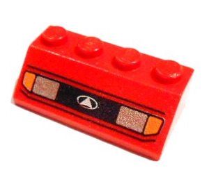 LEGO rot Steigung 2 x 4 (45°) mit Headlights und Schwarz Lines Muster mit rauer Oberfläche (3037 / 82929)